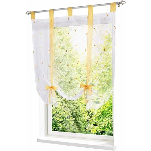 Store Romain Avec Voile De Ruban  Broder Rideau  Boucles Transparentes (Lxh 60 X 140 Cm, Jaune)