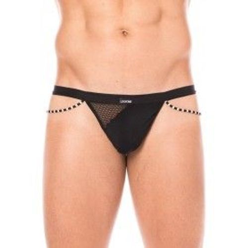 String Noir Opaque Et Rsille Avec Cordelettes Cots - Noir - Xl