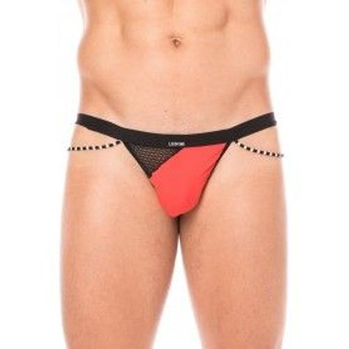 String Rouge Opaque Et Rsille Noire Avec Cordelettes Cots - Rouge - L