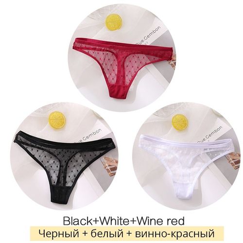 Strings En Dentelle Sexy Pour Femmes,Sous-Vtements  Pois,Dos En T,String Transparent,Culotte,Caleon,Lingerie Fminine,Mode,Ensemble De 3 Pices - Type Thongs Style Set 1-L