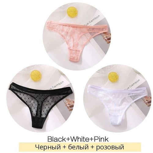 Strings En Dentelle Sexy Pour Femmes,Sous-Vtements  Pois,Dos En T,String Transparent,Culotte,Caleon,Lingerie Fminine,Mode,Ensemble De 3 Pices - Type Thongs Style Set 2-Xl