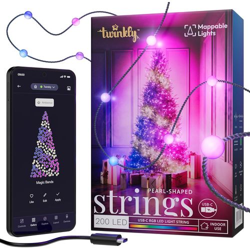 Strings Usb-C Pearls 200 Led, Guirlande Lumineuse En Forme De Perle, Fil Led Multicolore Rgb, Lumires Saint-Valentin, Compatible Avec Alexa, Google Home, Alimentation Usb C, Fil Vert, 12m