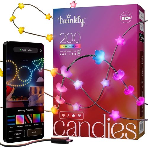 Strings Usb-C Star 200 Led,Guirlande Leds En Forme D'toile,Fil Lumineux Led Multicolore Rgb,Compatible Avec Alexa,Google Home,Guirlande Nol,Alimentation Usb C,Fil Vert,12m