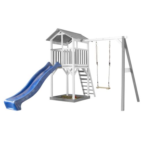 Axi Structure De Jeu Beach Tower Gris Blanc Avec 1 Balancoire Et Toboggan Bleu