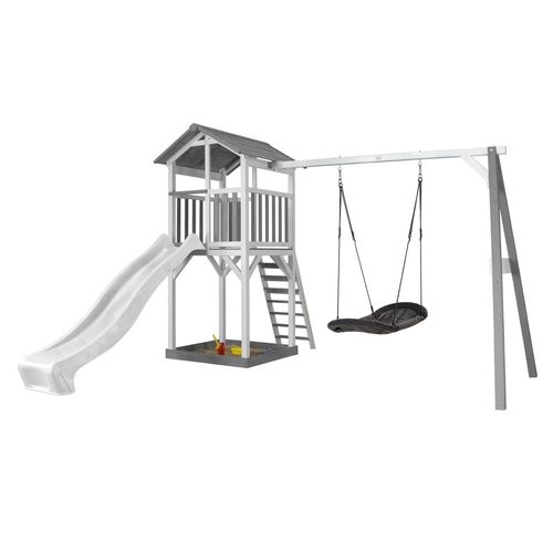 Axi Structure De Jeu Beach Tower Blanc Gris Avec 1 Balancoire Siege Nid Ovale Roxy Et Toboggan Blanc