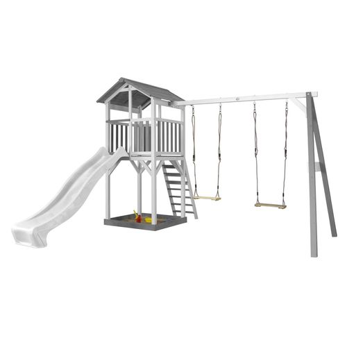 Axi Structure De Jeu Beach Tower Blanc Gris Avec 2 Balancoires Et Toboggan Blanc