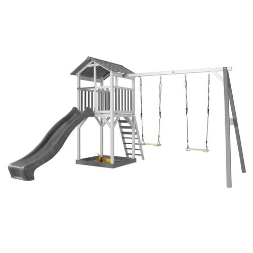 Axi Structure De Jeu Beach Tower Blanc Gris Avec 2 Balancoires Et Toboggan Gris