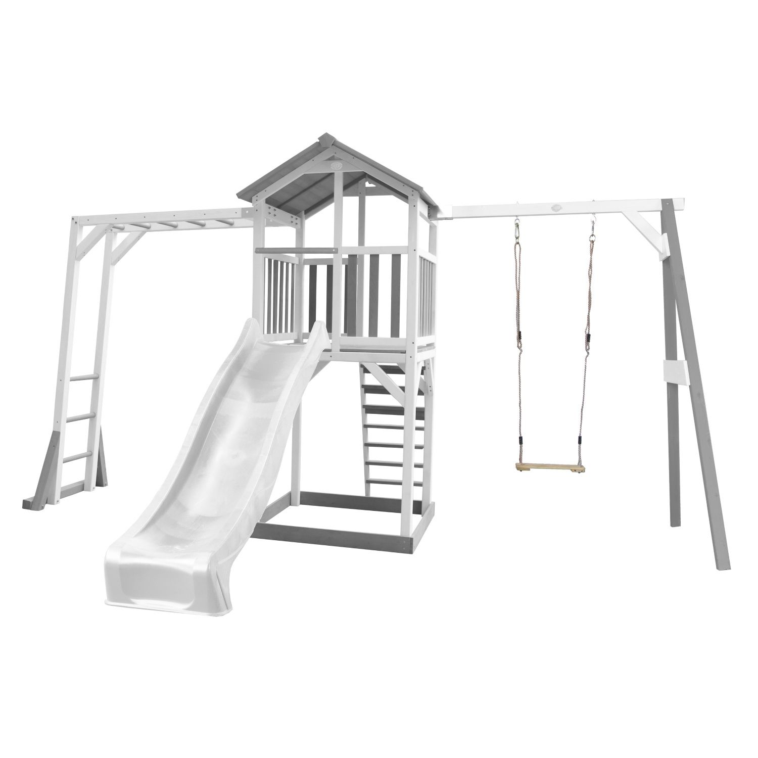 Axi Structure De Jeu Beach Tower Blanc Gris Avec Cadre D'escalade 1 Balancoire Et Toboggan Blanc