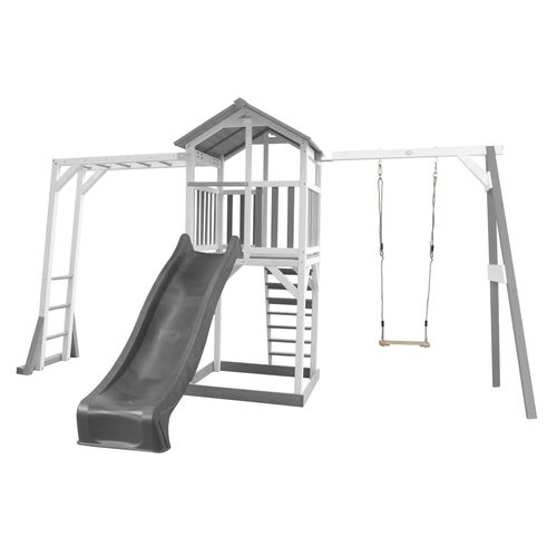 Axi Structure De Jeu Beach Tower Blanc Gris Avec Cadre D'escalade Balancoire Et Toboggan Gris