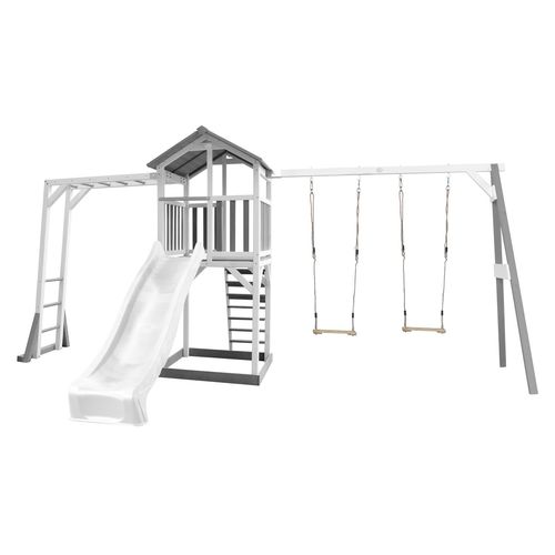 Axi Structure De Jeu Beach Tower Blanc Gris Avec Cadre D'escalade Et 2 Balancoires Et Toboggan Blanc