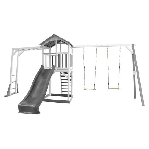 Axi Structure De Jeu Beach Tower Blanc Gris Avec Cadre D'escalade Et 2 Balancoires Et Toboggan Gris