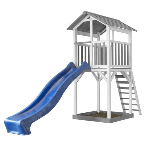 Axi Structure De Jeu Beach Tower Gris Blanc Avec Toboggan Bleu