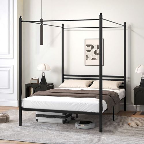 Structure De Lit 140 X 200 Cm - Costway - Lit Double Avec Tte De Lit - Rangement Sous Lit 30 Cm - Sommier  Lattes En Mtal
