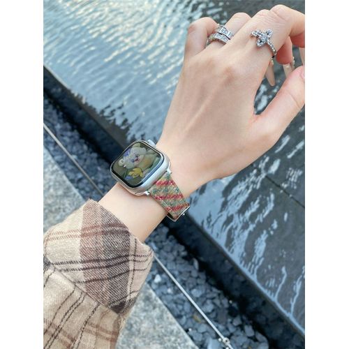Style Fin Automne Et Hiver Adapt Au Bracelet Apple Watch Applewatch9 Bracelet En Laine S10 Iwatch8765se Sport-Hamon  Vert Et Rouge-38/40/41/(10e Gnration 42 Mm) Universel