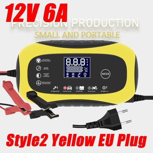 Style2 Jaune Euplug - Chargeur De Batterie De Voiture 12v 6a, Charge Rapide Intelligente, Type De Rparation'impulsions, Arrt Automatique, Double Mode, Plomb Acide, Pour Moto Et Camion