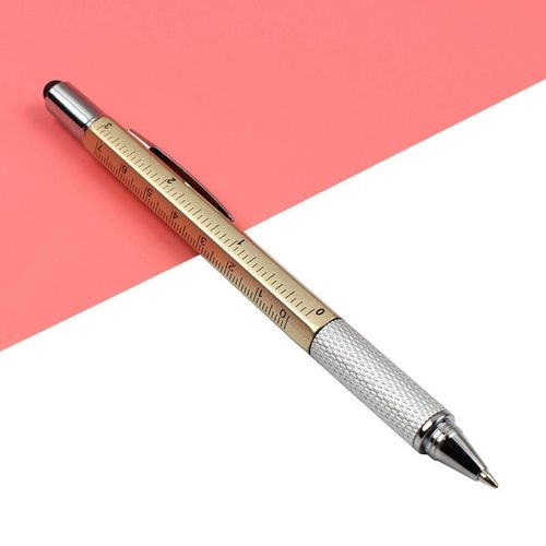 Stylo  Bille Multifonctionnel Avec Rgle Et Tournevis,7 Pices/Ensemble,Outil Technique Pratique Multifonction Avec Niveau - Type 7 Pcs Gold Pen-Black