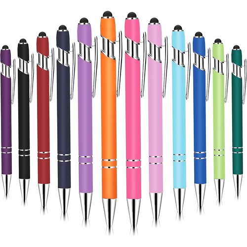Stylo  Bille Stylet 2 en 1 Rtractable Stylets Tactile Capacitifs pour Appareil  cran Tactile Stylet en Mtal pour cole, Bureau, Voyages 1.0 mm Encre Noire 12 Pices