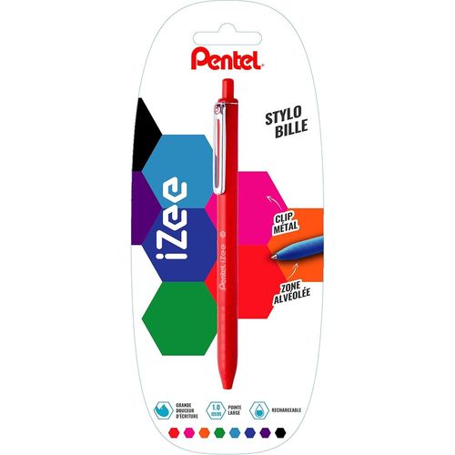 Stylo - Bille Izee Rtractable Avec Clip En Mtal Rouge