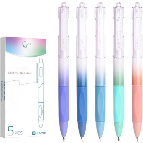 Stylo Gel 0,5 Mm 5 Pices Stylos  Encre Gel Rtractables Encre Noire Stylos  Bille Gel, Stylos  Encre Gel Lisses Convient Pour L'cole, Le Bureau, La Maison