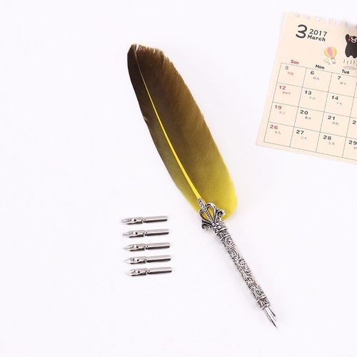 Stylo Plume Antique, 1 Ensemble, Plume, Plume, Artiste, Papeterie D'criture Avec 5 Plumes, Cadeau De Mariage