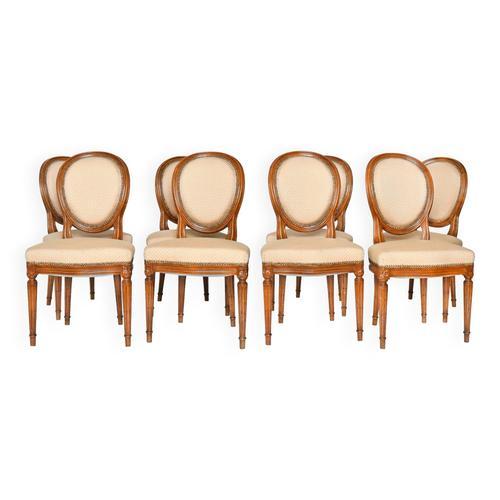 Suite De 8 Chaises De Style Louis Xvi Beige