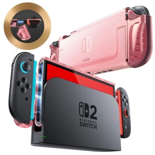 Supcase Pour Nintendo Switch 2 (2025) tui De Protection Transparent En Cristal Avec Conception Joycon  Dgagement Rapide Et Poigne En Tpu--Rose
