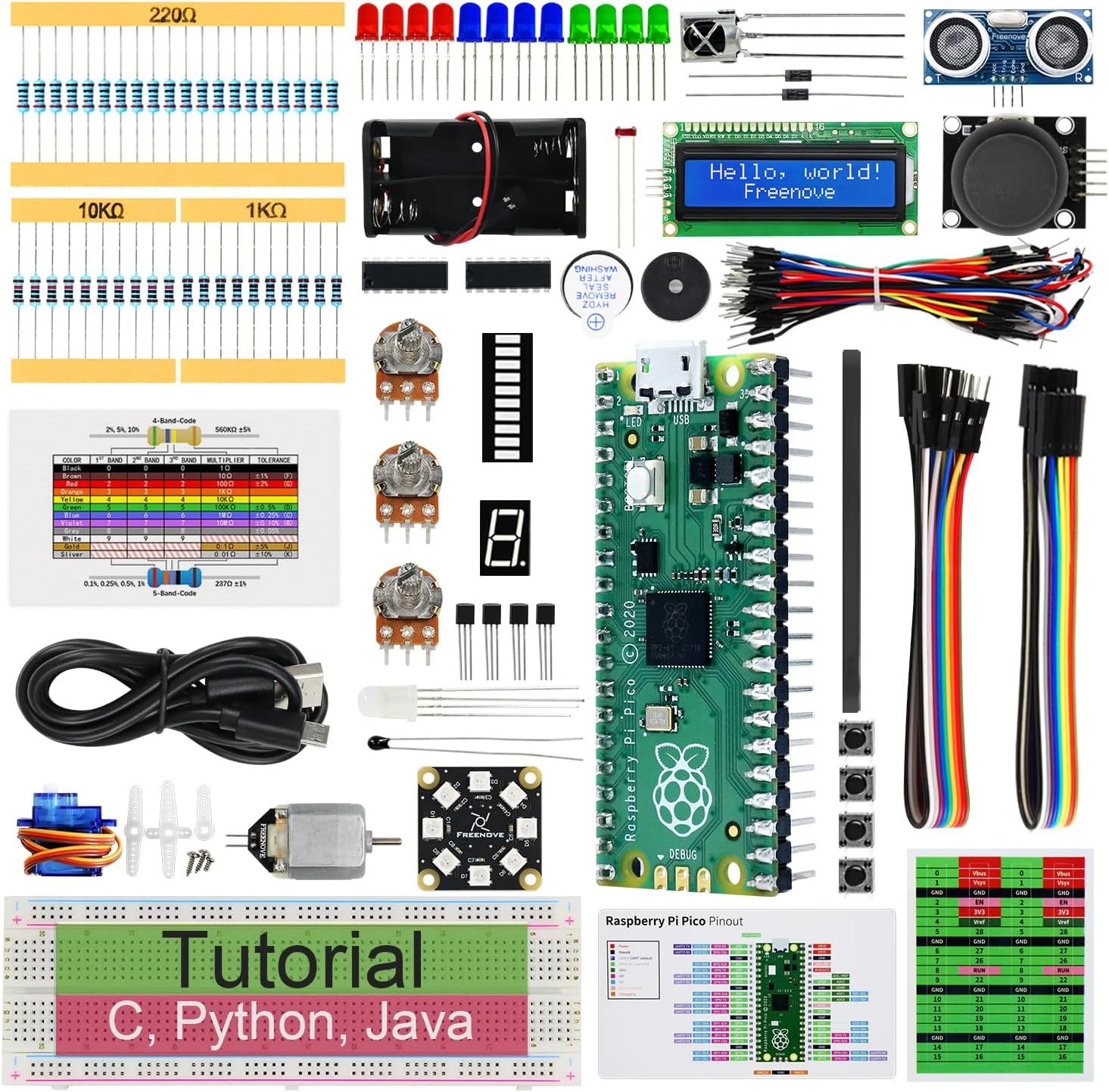 Super Starter Kit for Raspberry Pi Pico (Included),Dual-Core Arm Cortex-M0+ Microcontroller,588-Page Detailed Tutorial,177 Items,94 Projects,Python C Java Code