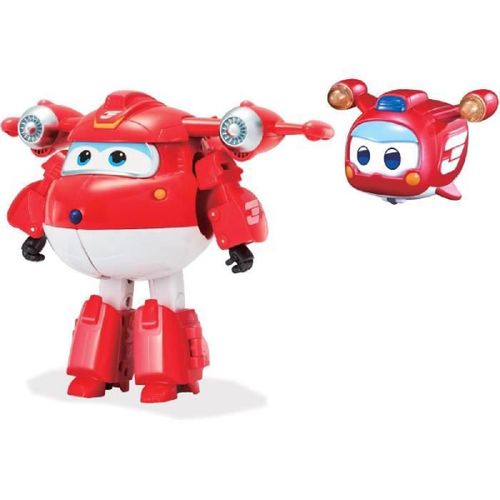 Super Wings ? Transforming Jett Supercharge + Figurine Super Mini Jett ? Avion Jouet Transformable Figurine Robot 12cm ? Jouet 3ans+