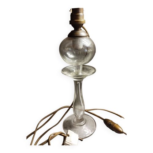 Superbe Ancienne Lampe De Brodeuse En Verre Souffle Reelectrifie Transparent