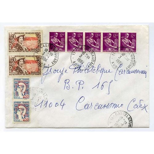 Superbe Enveloppe De 1984 Affranchie Avec Timbres En Anciens Et Nouveaux Francs (Nice, Moissonneuse, Marianne) - Envoye De Castelnaudary  Carcassonne (Aude)
