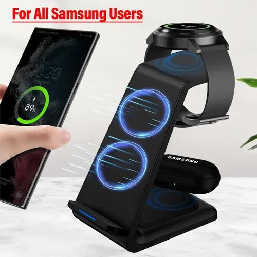 Support De Chargeur Sans Fil 3 En 1 Pour Tlphones Samsung Galaxy Watch 7 8 9 Airpods Pro, Station De Charge Rapide Argent
