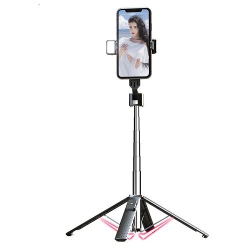 Support de diffusion en direct pour tlphone portable, quadripode tlescopique Bluetooth pour camra selfie, hauteur : 102 cm (acier inoxydable + lumire de remplissage unique) - 102 cm (alliage d'aluminium)
