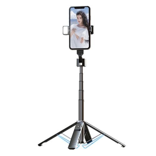 Support de diffusion en direct pour tlphone portable, quadripode tlescopique Bluetooth pour camra selfie, hauteur : 104 cm (alliage d'aluminium + lumire de remplissage unique) - 102 cm (alliage d'aluminium)