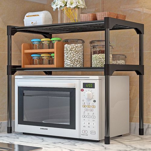 Support de four  micro-ondes  2 niveaux, tagre  pices, support de fournitures de salle de bain, tagre d'organisation de cuisine assemble en acier inoxydable