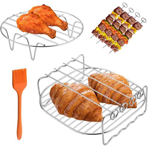 Support de Friteuse  Air,Support Multifonction Double Couche avec Brochette,Grille de Cuisson en Acier Inoxydable Support de Dshydrateur Compatible avec Ninja Foodi AF300EU/AF400EU