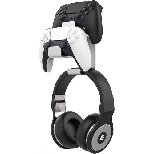 Support De Manette De Jeu,Support Universel Compatible Avec Ps3,Ps4,Ps5,Pc,Steam,Switch/Switch 2,Support 3 En 1 Mural En Alliage D'aluminium Pour Contrleur De Jeu Et Casques-Argent