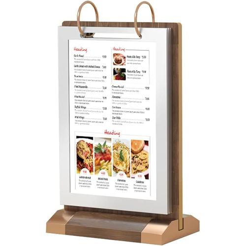 Support De Menu (A4/A5/A6) Double Face De 6 Pages,Prsentoirs De Table,Noyer + Base En Mtal,Porte Affiche Pour Restaurants,Menu,Htel