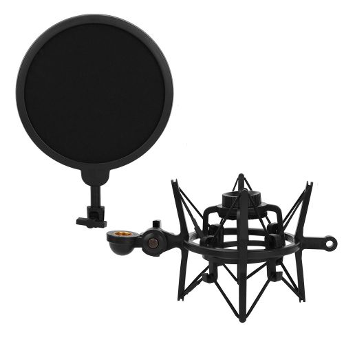 Support de microphone a condensateur portable pour studio de diffusion, filet anti-projections, porte-gobelet bas