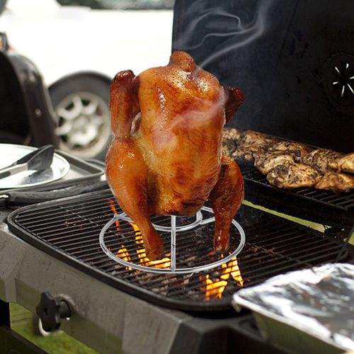 Support de poulet en acier inoxydable, pour four  gril, canette de bire, support de poulet, rtissoire Vertical de qualit alimentaire pour la cuisine intrieure et extrieure-Rond
