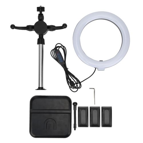 Support De Telephone Portable 3 Pieces Avec Anneau Lumineux Led De 20 Cm Pour Diffusion En Direct