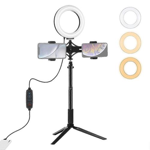 Support de trpied PULUZ + tige dextension + support de tlphone double pour diffusion en direct + kits dclairage vido de vlogging  anneau LED de 6,2 pouces 16 cm