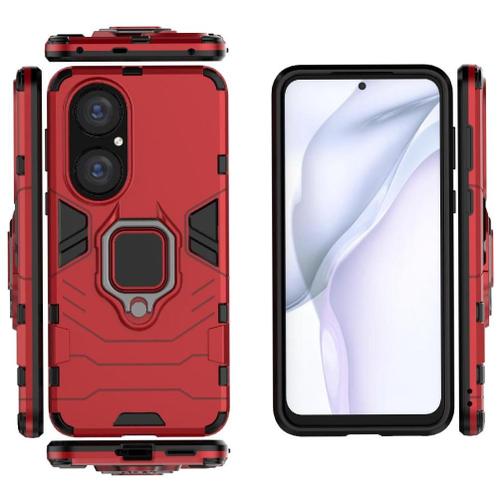 Support De Voiture En Anneau tui Pour Huawei P50 Protection De Qualit Militaire Bquille Porte-Anneau En Mtal Antichoc - Rouge