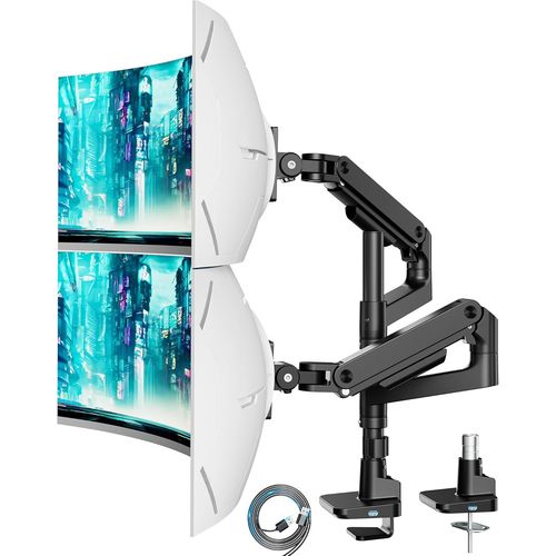 Support Double cran PC pour Moniteurs 17-49 Pouces avec Port USB A/C,Long et Rglable en Hauteur,Inclinaison,Pivot et Rotation,Charge Maximale 20kg,VESA 75/100,Noir