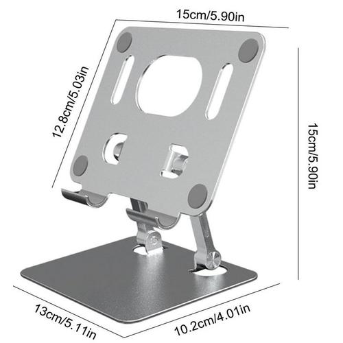 Support pour ordinateur portable / tablette / tlphone - Support rotatif  360, en mtal aluminium gris.