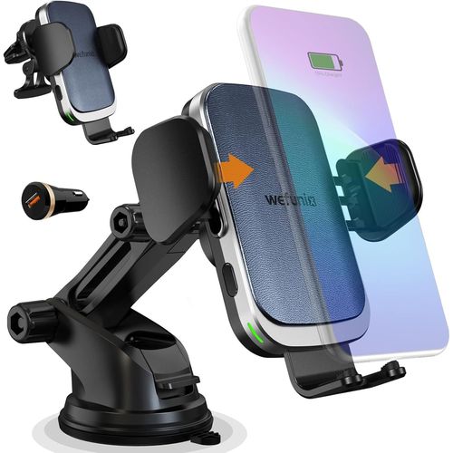 Support Telephone Voiture Induction,15W Qi Chargeur Sans Fil Rapide [Serrage Automatique] Compatible avec iPhone 16 15 14 13 12 11 XS X 8 Samsung Galaxy S25 S24 S23 S22 S21 S20 Note 20 Huawei