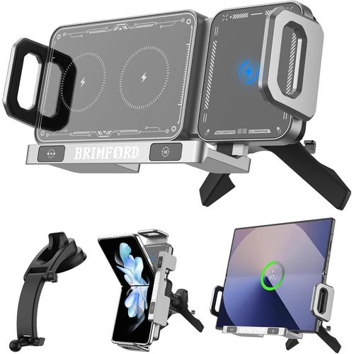 Support Tlphone Voiture Pour Samsung Galaxy Z Fold 6/5/4/3/2/Z Flip S24,Chargeur Voiture  Induction Qi Rapide  Double Bobine,Chargeur Sans Fil  Rotation Automatique Compatible[Car780778]