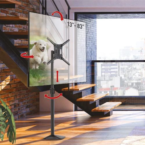 Support TV Pied pour crans 13-83 Pouces, boulonn au Sol, Inclinable et orientable, Rglable en Hauteur, Poids Max 50kg, Meuble, Fini lustr, pour LED OLED LCD, jusqu' VESA 600x400mm