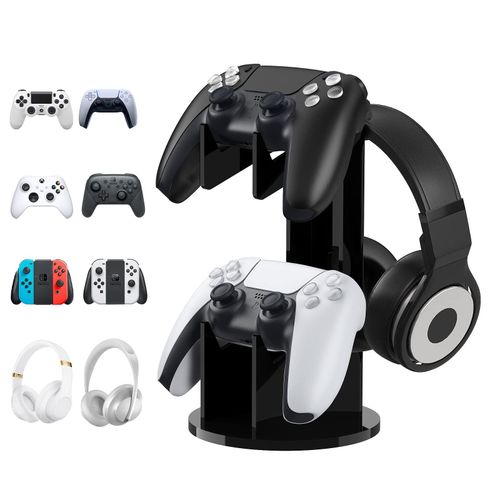 Support Universel Pour Manette De Jeu, Support De Manette De Bureau Pour Ps5, Ps4, Xbox One, Xbox Sries, Support Multifonctionnel 2 En 1 Pour Contrleur De Jeu/Casque - Noir