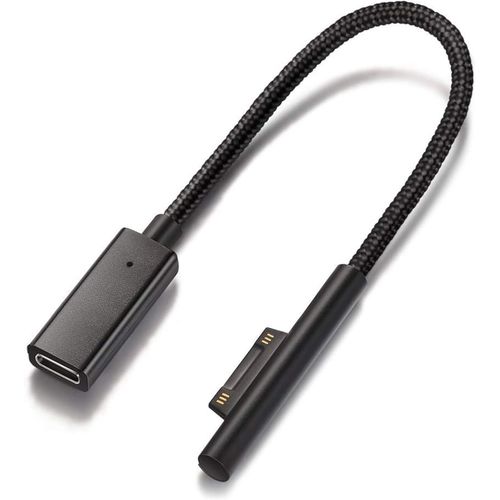 Surface vers USB C Cble de Charge (Female USB-C,Tress en Nylon 0.2m),Compatible avec Microsoft Surface Pro 7/6/5/4/3 Go3/2/1 Laptop4/3/2/1,Ncessite Un Chargeur USB-C de 45W 15V/3A