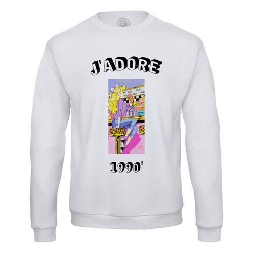 Sweat Shirt Homme J'adore 1990 Vintage Annes 90 Retro Milkshake Diner